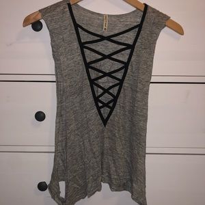 LF Emma and Sam Gray Tank Top with Front Cross